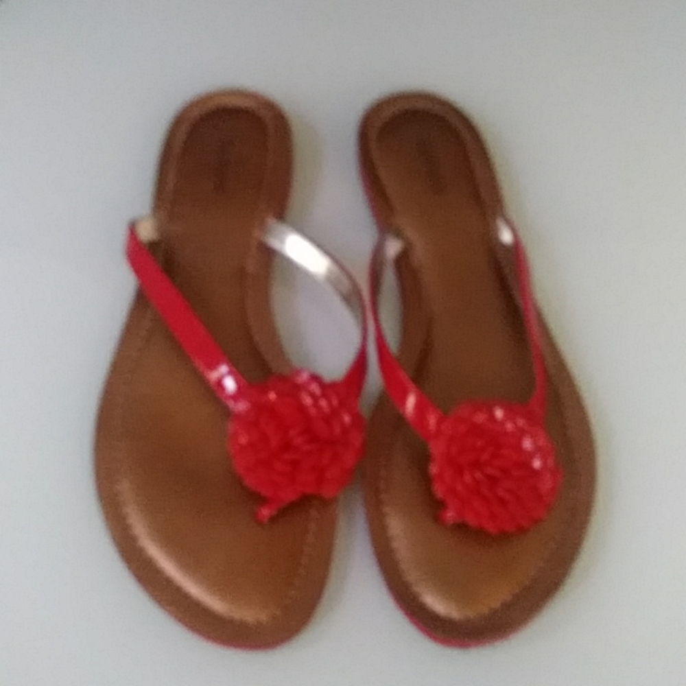 Alfani Thong Beaded Flower Red Slippers